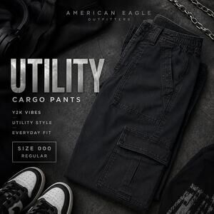 American Eagle Black Cargo Pants Utility Straight Leg Size 000 Regular